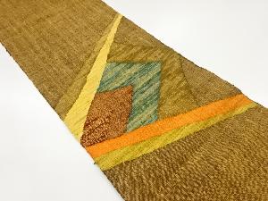 手織り紬幾何学模様織出し名古屋帯